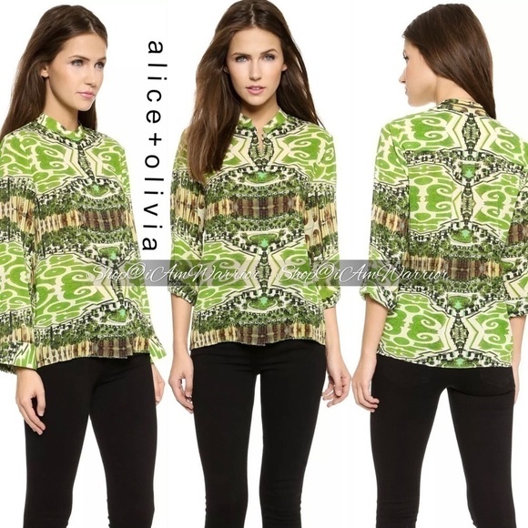 Alice + Olivia mirrored botanical garden silk blouse *shop@iamwarrior - Picture 5 of 16